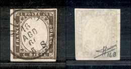 1214 ANTICHI STATI - SARDEGNA - 1860 - 10 Cent Bruno Grigio Oliva (14B) - Sorani (165) - Andere & Zonder Classificatie