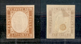 1287 ANTICHI STATI - SARDEGNA - 1858 - 80 Cent Ocra Arancio Scuro (17c) - Appena Corto A Sinistra In Verticale (2.750) - Autres & Non Classés