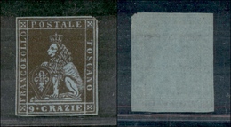 1325 ANTICHI STATI - TOSCANA - 1851 - 9 Crazie (8a) Viola Bruno Scurissimo Su Carta Azzurra - Difettoso In Angolo (9.000 - Andere & Zonder Classificatie