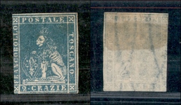 1326 ANTICHI STATI - TOSCANA - 1857 - 2 Crazie (13) Azzurro - Tre Ottimi Margini E Corto A Sinistra - Senza Gomma (1.500 - Other & Unclassified