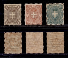 1406 REGNO - 1869/1897 - Stemma Di Savoia (65/67) - Serie Completa Di 3 Valori - Nuovi Con Gomma (37,5) - Other & Unclassified