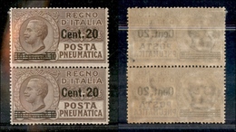 1621 REGNO - Posta Pneumatica 1913/1923 - Coppia Del 20 Su 10 Cent (5) - Esemplare Inferiore Con Gomma Integra - Other & Unclassified