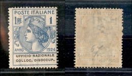 1664 REGNO - 1924 - Parastatali - 1 Lira Collocazione Disoccupati (67) - Gomma Integra - Autres & Non Classés