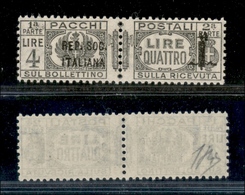 1780 REPUBBLICA SOCIALE - 1944 - 4 Lire Pacchi Postali (45a) - Soprastampa Di 36 Mm - Ottomamente Centrato - Gomma Integ - Sonstige & Ohne Zuordnung