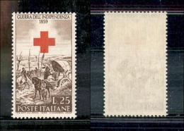 2217 REPUBBLICA  - 1959 - 25 Lire Croce Rossa (867-Spec.445Aa) - Croce In Basso - Gomma Integra - Autres & Non Classés