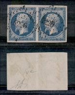 2508 FRANCIA - 1853 - 20 Cent Azzurro Su Rosa (unif. 14e) - Coppia - Usata - Molto Bella - Diena - Other & Unclassified