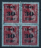 ** 1945 Kisegítő 30f/30f Négyestömb Kettős Felülnyomással. Látványos, Ritka Darab! / Mi 789 Block Of 4 With Double Overp - Autres & Non Classés