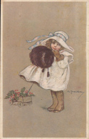 CPA SIGNED ILLUSTRATION, ZANDRINO- GIRL WITH FUR SLEEVE, MISTLETOE CART - Zandrino