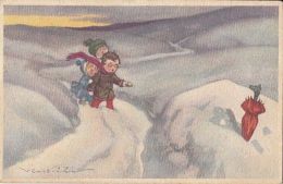 CPA SIGNED ILLUSTRATION, CASTELLI- CHILDRENS IN SNOW - Castelli