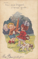 CPA SIGNED ILLUSTRATION, CASTELLI- BOI AND GIRL FIGHTING FOR UMBRELLA, DOG - Castelli