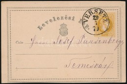 1870 2kr Díjjegyes Levelezőlap 'VERSETZ' - Temesvár - Autres & Non Classés
