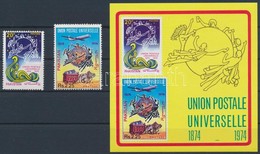 ** 1974 100 éves Az UPU Sor Mi 375-376 A + Vágott Blokk Mi 4 - Autres & Non Classés