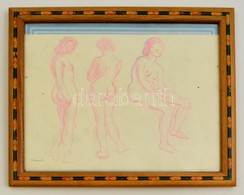 Istokovits Jelzéssel: Női Akt  Vázlatok. Ceruza,papír, üvegezett Keretben, 20×29 Cm - Autres & Non Classés