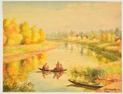Jánossy Gyula (?-?): Csónakázók. Akvarell, Papír, Jelzett, 38×49 Cm - Autres & Non Classés