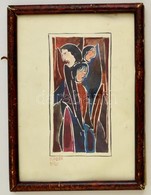 Kádár Jelzéssel: Búsuló Fejek. Akvarell, Papír, üvegezett Keretben, 16×9 Cm - Autres & Non Classés