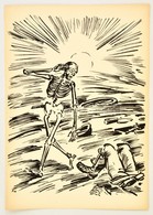 Frans Masereel (1889-1972): Tisztelgő Csontváz. Fametszet, Papír, Jelzett A Fametszeten, 34×24 Cm - Autres & Non Classés