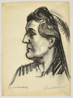 Szegedi Molnár Géza (1906-1970): Női Portré. Szén, Papír, Jelzett, Kis Szakadással, 63x49 Cm - Autres & Non Classés
