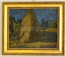 Tibor Jelzéssel: Szénaboglya. Olaj, Karton, Kis Hibával, Keretben, 27×33 Cm - Autres & Non Classés