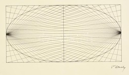 Vasarely Jelzéssel: Mértani Vonalak. Tus, Papír, 10×20 Cm - Altri & Non Classificati