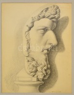 Wittinghoff Evald (1826-1882): Ókori Bölcs, Ceruza, Papír, Jelzett, Paszpartuban, 50×36 Cm - Autres & Non Classés