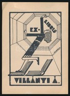 Dinnyés Ferenc (1886-1958): Art Deco Ex Libris, Villányi Á. Fametszet, Papír, Jelzett A Dúcon, 11×8 Cm. - Autres & Non Classés