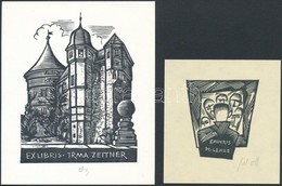 Herbert Ott(1915-?): 2 Db Ex Libris (Irma Zeitner, Lenze). Fametszet, Papír, Jelzett, 5×5-10×7 Cm - Other & Unclassified