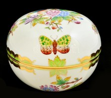 Herendi Viktória Mintás Porcelán Bonbonier, Kézzel Festett, Jelzett, Hibátlan, D: 10,5 Cm, M: 7 Cm - Autres & Non Classés