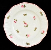 Óherendi Rózsamintás Porcelán Tányér, Jelzett, Kézzel Festett, Kopásnyomokkal, D: 20 Cm - Autres & Non Classés