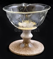 Mázas Iparművész Kis Kínáló üveg Résszel, Jelzés Nélkül, H M: 14,5 Cm,  D:14 Cm - Glas & Kristal