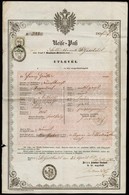 1856 Útlevél Magyar és Német Nyelvű 6kr CM Okmánybélyeggel  Várújafalui Illetőségű Személy Részére / 1856 Passport For H - Non Classés