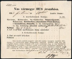 1868 Vas Megyei Hús árszabás, Főjegyző Aláírásával, Pecséttel, 17x21 Cm - Unclassified