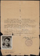 Cca 1945 Fényképes Munkáltatói Igazolás Az UNRRA (United Nations Relief And Rehabilitation Administration) Alkalmazottja - Non Classés