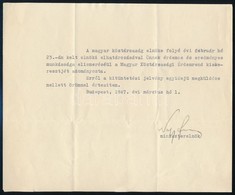 1947 Magyar Köztársasági Érdemrend Adományozó-értesítő Levél Nagy Ferenc Miniszterelnök Aláírásával - Non Classés