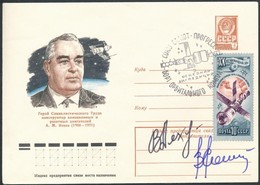 Valerij Rjumin (1939- ) és Vlagyimir Ljahov (1941- ) Szovjet űrhajósok Aláírásai Emlékborítékon /

Signatures Of Valeriy - Autres & Non Classés