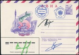 Alekszandr Volkov (1948- ) és Szergej Krikaljov (1958- ) Szovjet űrhajósok Aláírásai Emlékborítékon /

Signatures Of Ale - Altri & Non Classificati