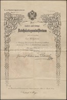 1904 Katonai Elismerő Oklevél A Hadügyminiszter Aláírásával és Szárazpecsétjével / Military Warrant. - Autres & Non Classés