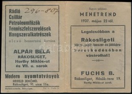 1937 Budapest-Gödöllő Menetrend, Rákosligeti Reklámokkal - Non Classés