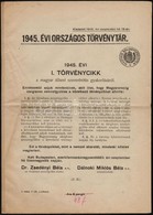 1945 Bp., 1945. évi Országos Törvénytár I-IV. Törvénycikk, 5p - Non Classés