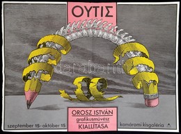 1980 Outis, Orosz István Grafikusművész Kiállítása A Komáromi Kisgalériában, Plakát, Hajtásnyomokkal, 64×90 Cm - Autres & Non Classés