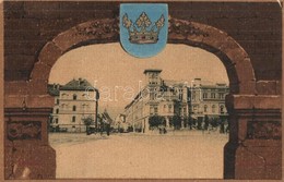 ** T2/T3 Brassó, Kronstadt, Brasov; Kapu Utca. Címeres Litho Keret / Street View. Coat Of Arms, Art Nouveau Litho (EK) - Non Classés