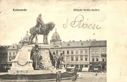 T2/T3 Kolozsvár, Cluj; Matyás Király Szobor, Erdélyi Bank, Jeney Lajos üzlete / Statue, Bank, Shop - Non Classés