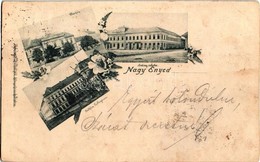 * T2/T3 1898 Nagyenyed, Aiud; Városház, Bethlen Kollégium, Leány Iskola / Town Hall, Boarding And Girl Schools. Floral - Non Classés