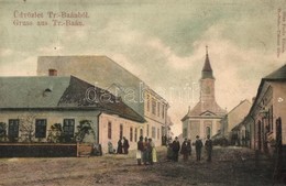 * T4 Bán, Trencsénbán, Bánovce Nad Bebravou; Utcakép, Templom. Fuchs Vilmos Kiadása / Street View, Church (lyuk / Pinhol - Non Classificati