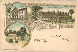 T2/T3 1899 Csízfürdő, Kúpele Ciz; Nedeczky-telep, Villa, Vendéglő, Fürdőház, Lakházak, Pavilon. Fogel Mór, Márkus D. Műi - Unclassified