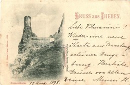 * T3 1898 Dévény, Theben A. D. Donau, Devín; Várrom Tornya. Körper Károly Fényképész / Nonnenthurm / Castle Ruins, Rower - Zonder Classificatie