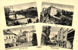 ** T2/T3 Ungvár, Uzhorod, Uzshorod; Vár, Régi Híd, Kis Híd Utca, Korzó / Castle, Old Bridge, Street, Corso (fa) - Non Classificati