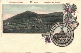 ** T2/T3 Versec, Vrsac; Szőlőhegy és Várrom. Címeres Képeslap Törpékkel. Kehrer Lajos Kiadása / Weingebirge Mit Burgruin - Non Classés