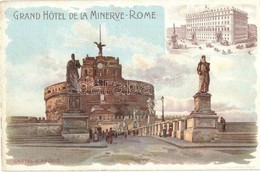 ** T2 Rome, Roma; Grand Hotel De La Minerve. Castel S. Angelo / Hotel Advertisement, Litho - Non Classés
