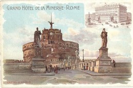 ** T2 Rome, Roma; Grand Hotel De La Minerve. Castel S. Angelo / Hotel Advertisement, Litho - Zonder Classificatie