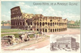 ** T2 Rome, Roma; Grand Hotel De La Minerve. Anfiteatro Flavio Detto Il Colosseo / Hotel Advertisement, Litho - Non Classés